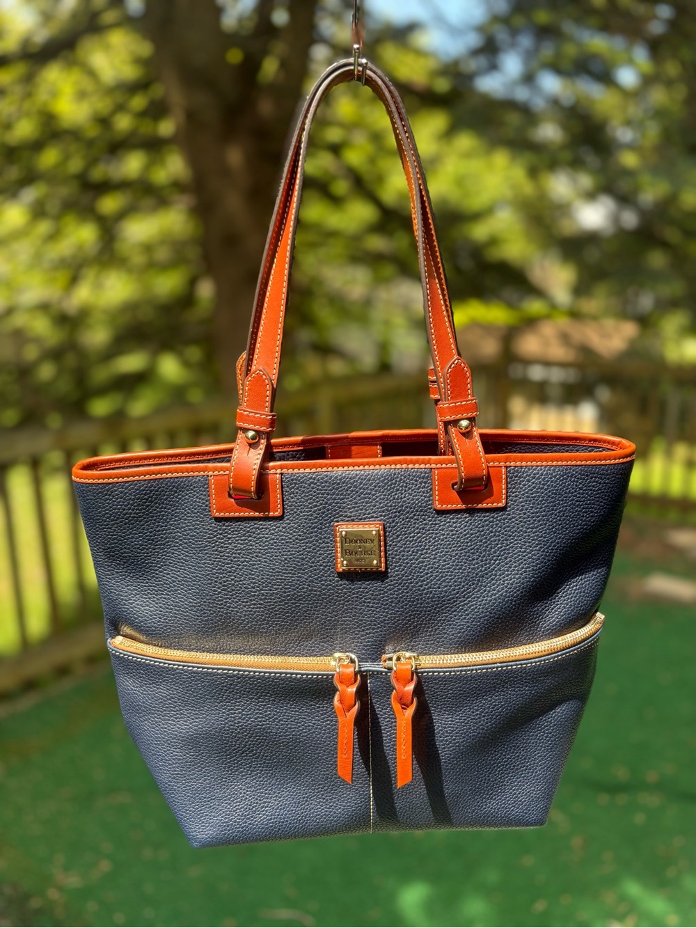 Dooney & Bourke Pebble Grain Convertible Shopper Tote Midnight Navy Blue bag